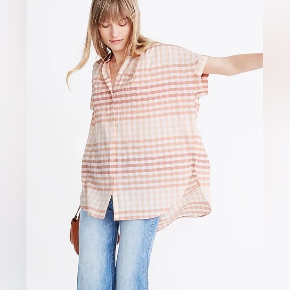 Madewell Central Tunic Shirt in Ombré Gingham Check sz Xs